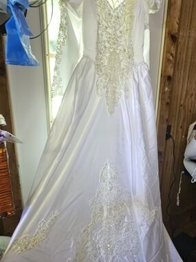 Vintage lace satin beaded wedding dress